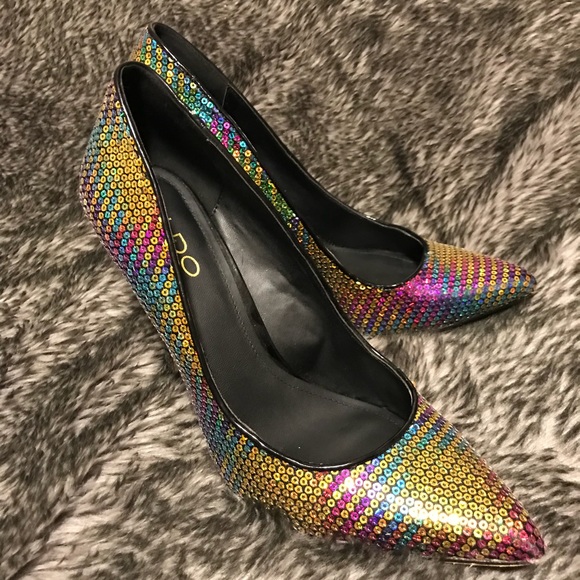rainbow sequin heels